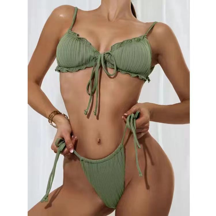Ropa de trajes de bikini de dos piezas de color sólido al por mayor